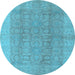 Round Oriental Light Blue Traditional Rug, urb921lblu