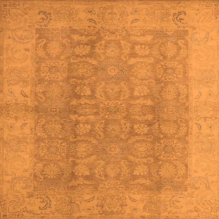 Square Machine Washable Oriental Orange Traditional Area Rugs, wshurb921org