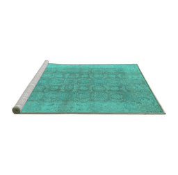 Sideview of Machine Washable Oriental Turquoise Traditional Area Rugs, wshurb921turq