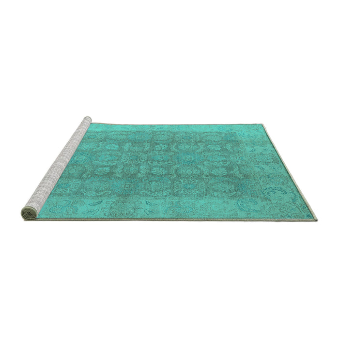 Sideview of Machine Washable Oriental Turquoise Traditional Area Rugs, wshurb921turq