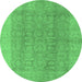 Round Machine Washable Oriental Emerald Green Traditional Area Rugs, wshurb921emgrn