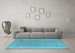 Machine Washable Oriental Light Blue Traditional Rug in a Living Room, wshurb921lblu