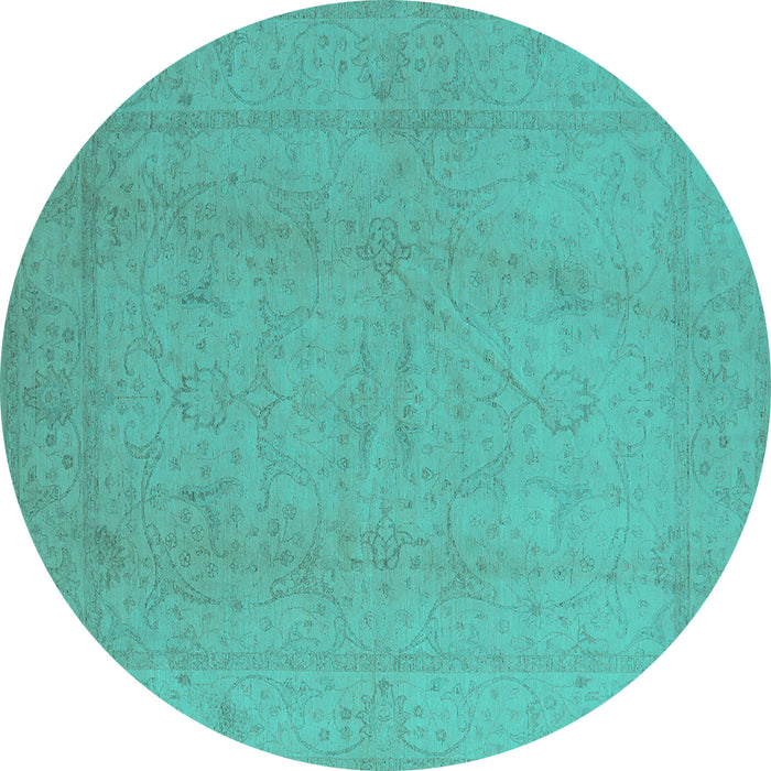 Round Oriental Turquoise Traditional Rug, urb922turq