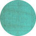 Round Oriental Turquoise Traditional Rug, urb922turq