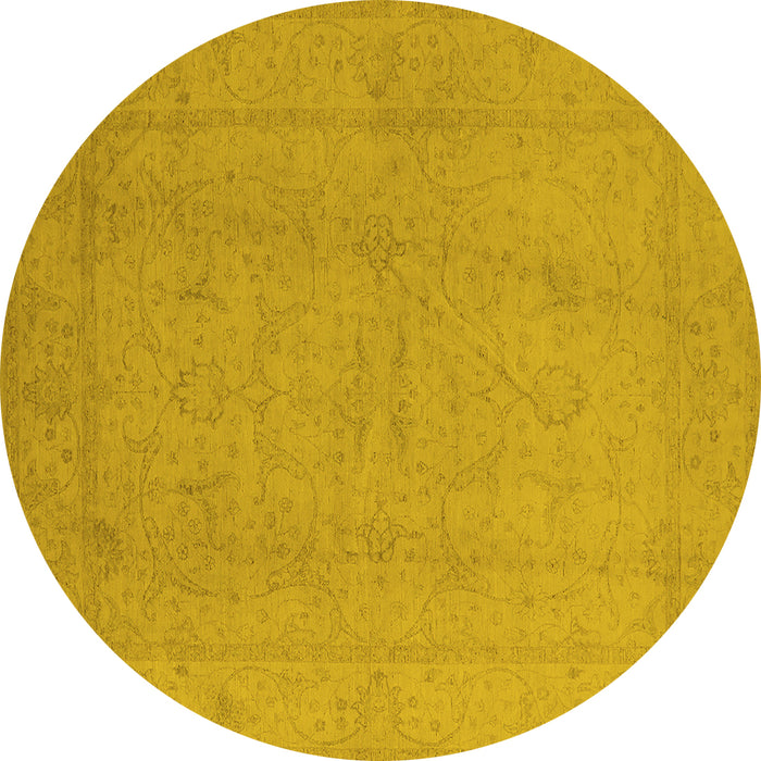 Round Machine Washable Oriental Yellow Traditional Rug, wshurb922yw