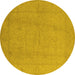 Round Machine Washable Oriental Yellow Traditional Rug, wshurb922yw