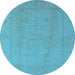 Round Oriental Light Blue Traditional Rug, urb922lblu