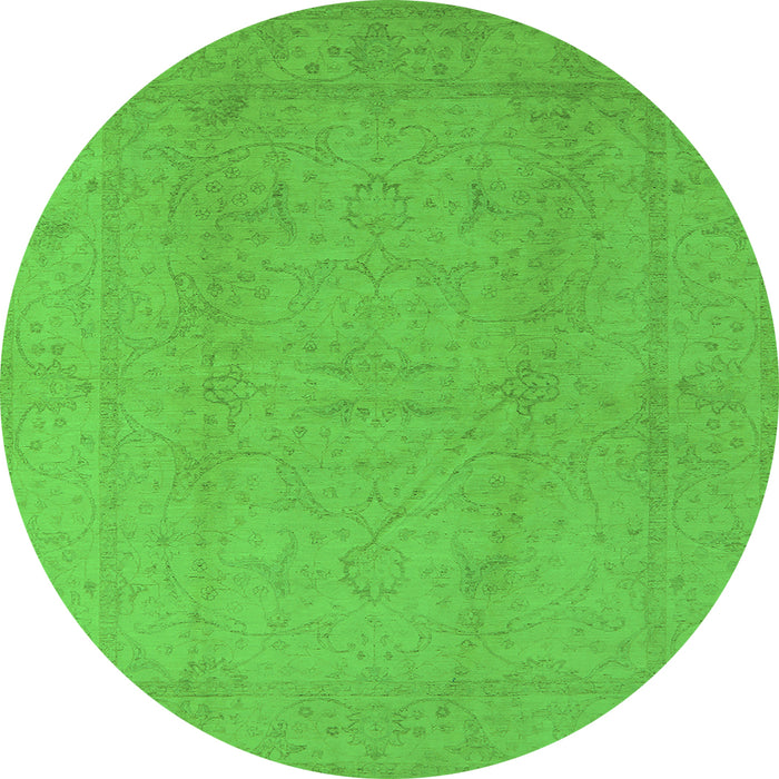 Round Machine Washable Oriental Green Traditional Area Rugs, wshurb922grn