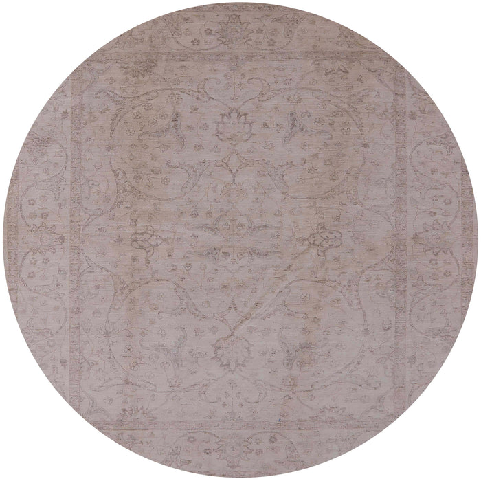 Round Mid-Century Modern Rosy Brown Pink Oriental Rug, urb922