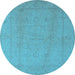 Round Machine Washable Oriental Light Blue Traditional Rug, wshurb922lblu