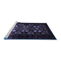 Sideview of Machine Washable Oriental Blue Industrial Rug, wshurb923blu