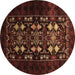 Round Oriental Brown Industrial Rug, urb923brn