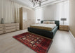 Mid-Century Modern Dark Brown Oriental Rug in a Bedroom, urb923