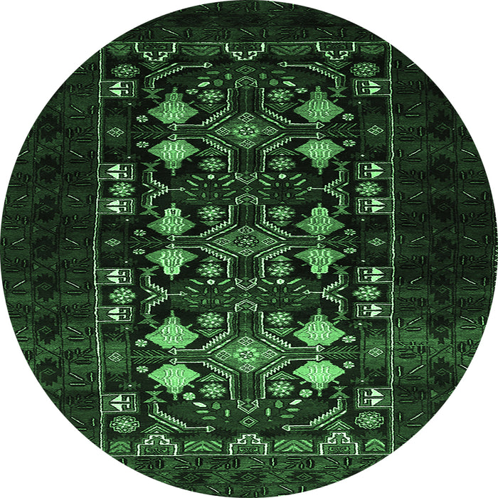 Round Machine Washable Oriental Emerald Green Industrial Area Rugs, wshurb923emgrn