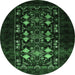 Round Machine Washable Oriental Emerald Green Industrial Area Rugs, wshurb923emgrn