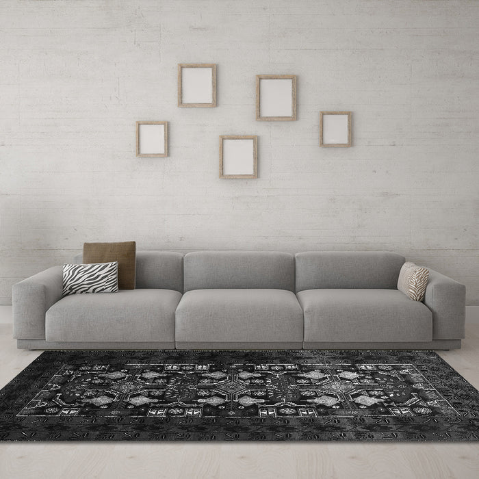 Machine Washable Oriental Gray Industrial Rug in a Living Room,, wshurb923gry