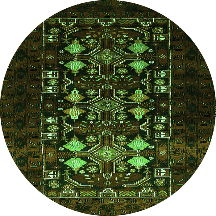 Round Machine Washable Oriental Green Industrial Area Rugs, wshurb923grn
