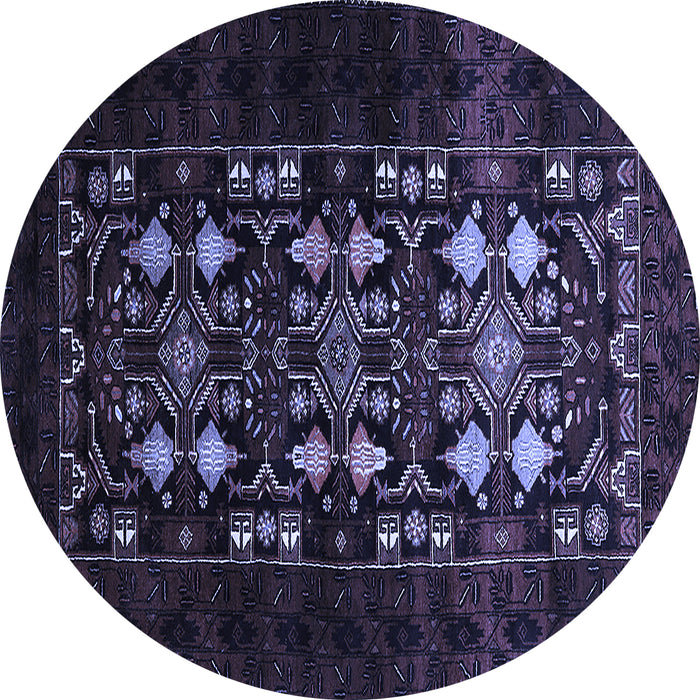 Round Machine Washable Oriental Blue Industrial Rug, wshurb923blu