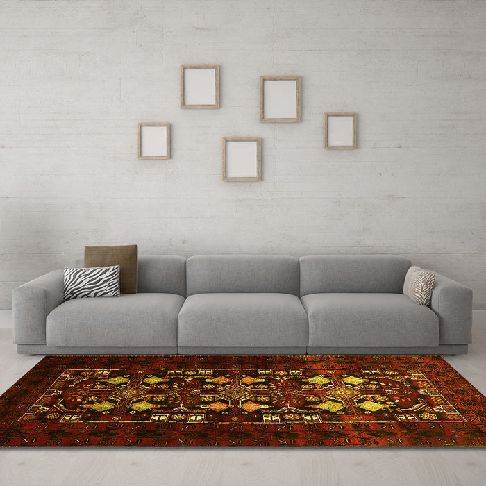 Machine Washable Oriental Yellow Industrial Rug in a Living Room, wshurb923yw