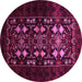 Round Machine Washable Oriental Pink Industrial Rug, wshurb923pnk