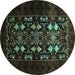 Round Oriental Turquoise Industrial Rug, urb923turq