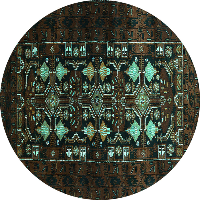 Round Machine Washable Oriental Turquoise Industrial Area Rugs, wshurb923turq