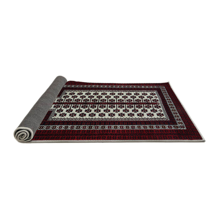 Sideview of Mid-Century Modern Maroon Red Oriental Rug, urb924