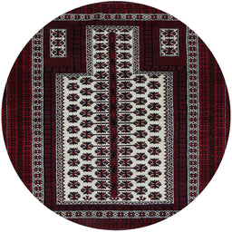 Round Mid-Century Modern Maroon Red Oriental Rug, urb924