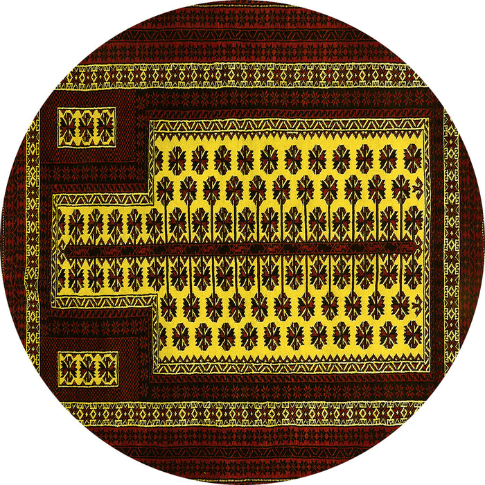 Round Machine Washable Oriental Yellow Industrial Rug, wshurb924yw
