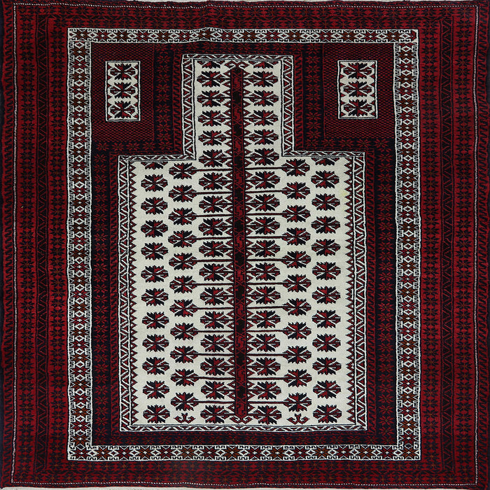 Square Mid-Century Modern Maroon Red Oriental Rug, urb924