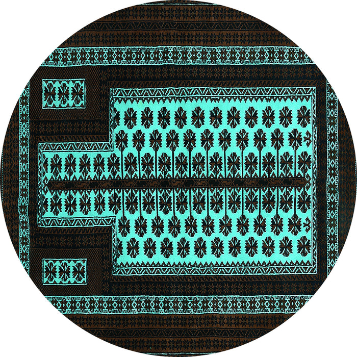 Round Machine Washable Oriental Turquoise Industrial Area Rugs, wshurb924turq