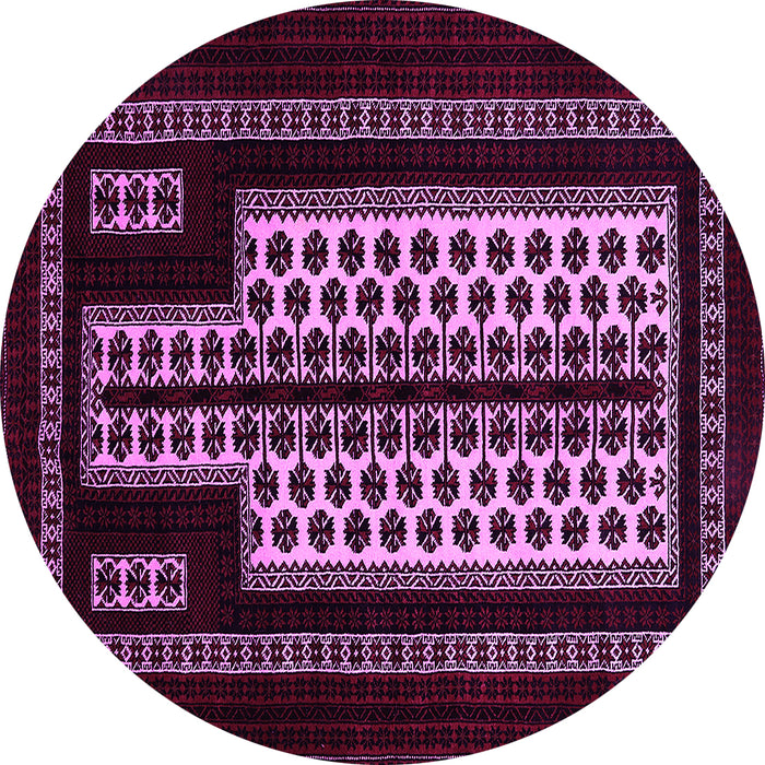Round Machine Washable Oriental Pink Industrial Rug, wshurb924pnk