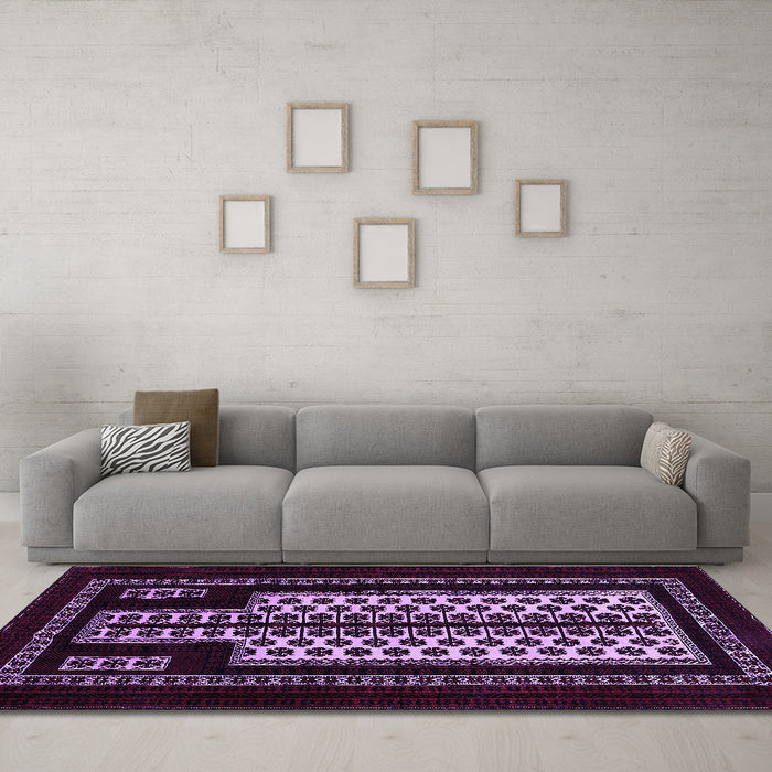 Machine Washable Oriental Purple Industrial Area Rugs in a Living Room, wshurb924pur