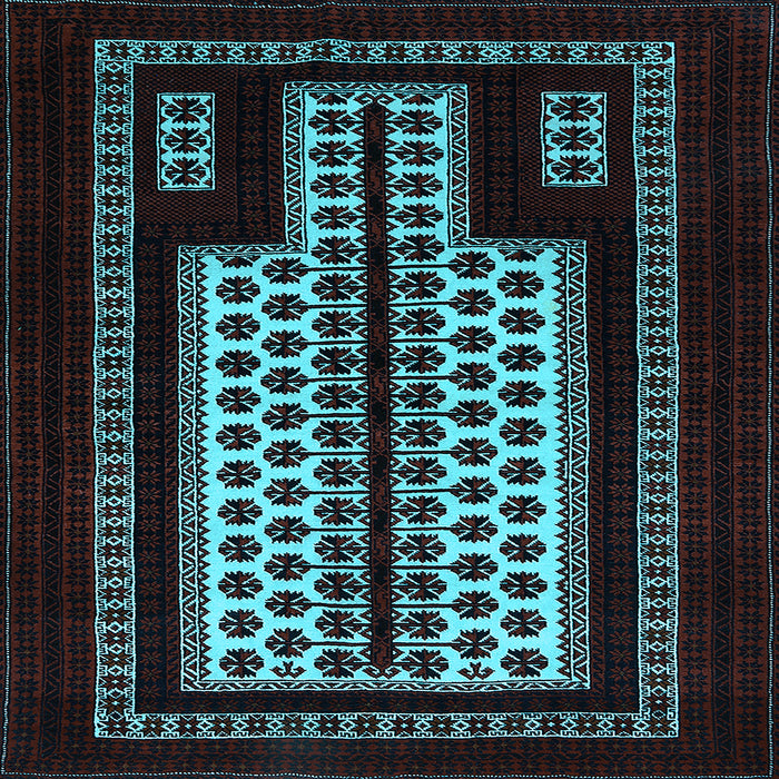 Square Machine Washable Oriental Light Blue Industrial Rug, wshurb924lblu