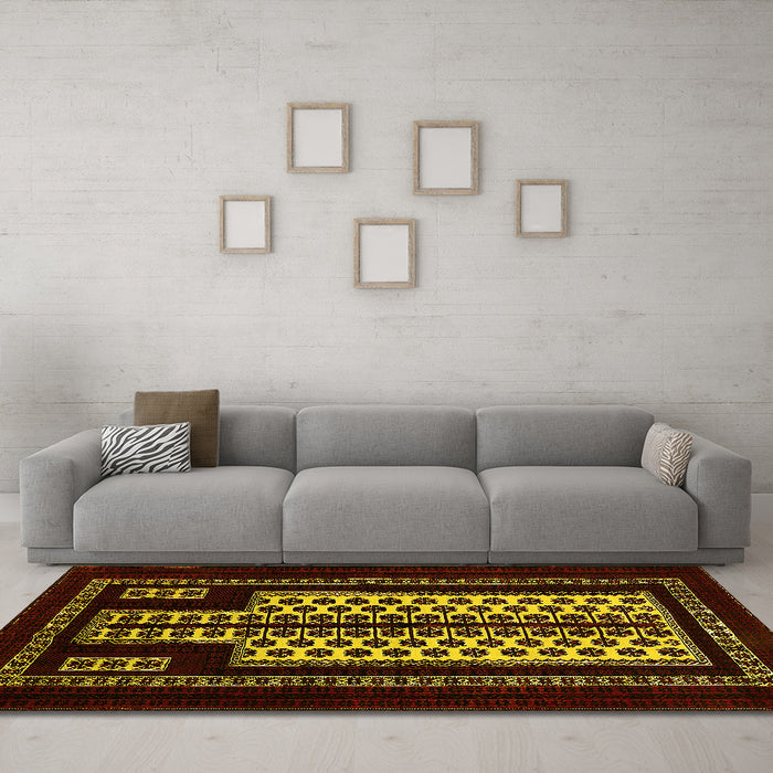 Machine Washable Oriental Yellow Industrial Rug in a Living Room, wshurb924yw