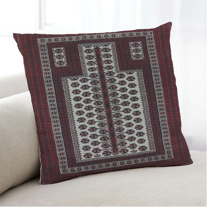 Lifestyle Image of Mid-Century Modern Urban Square Maroon Red Throw Pillow, 18 inch by 18 inch, pwurb924