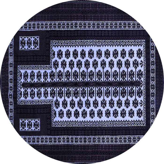 Round Machine Washable Oriental Blue Industrial Rug, wshurb924blu