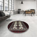 Round Machine Washable Industrial Modern Chocolate Brown Rug in a Office, wshurb925