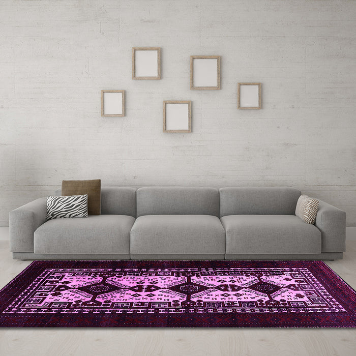 Machine Washable Oriental Pink Industrial Rug in a Living Room, wshurb925pnk