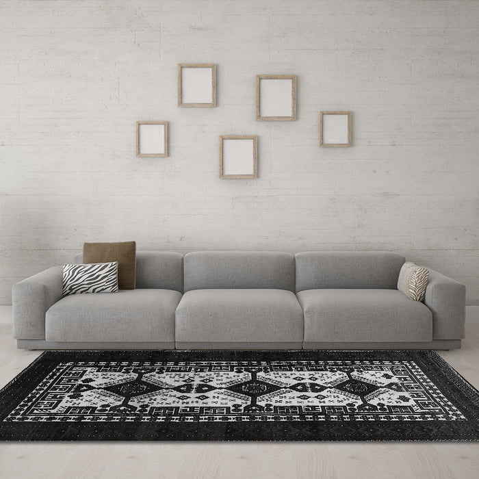Machine Washable Oriental Gray Industrial Rug in a Living Room,, wshurb925gry