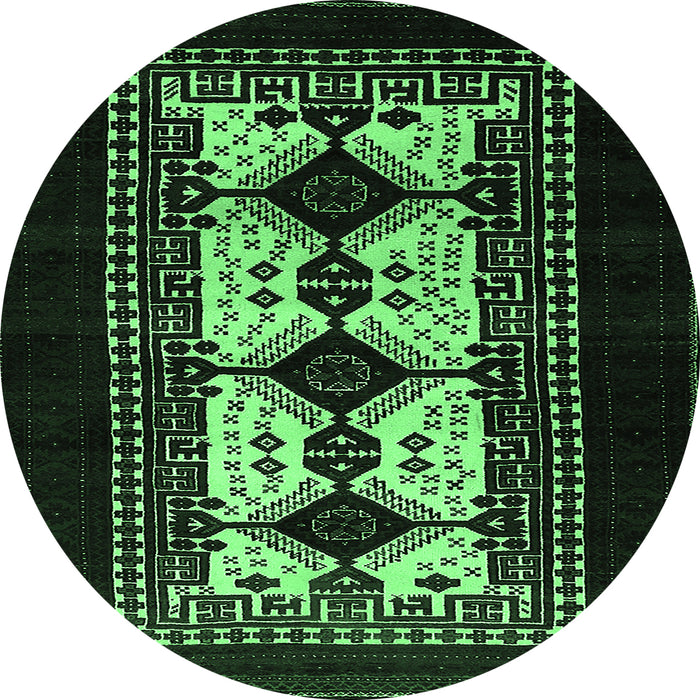Round Machine Washable Oriental Emerald Green Industrial Area Rugs, wshurb925emgrn