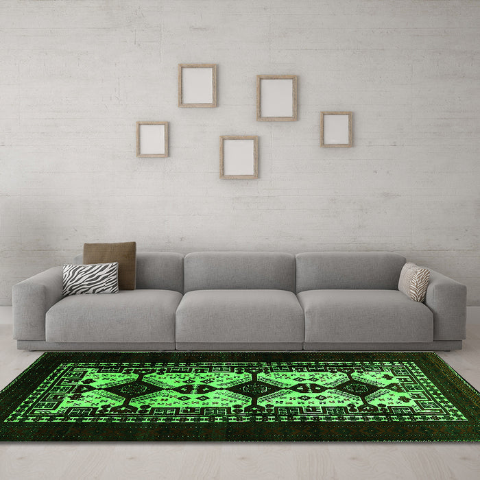 Machine Washable Oriental Green Industrial Area Rugs in a Living Room,, wshurb925grn