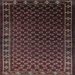 Square Mid-Century Modern Dark Scarlet Red Oriental Rug, urb926