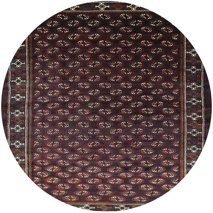 Round Mid-Century Modern Dark Scarlet Red Oriental Rug, urb926