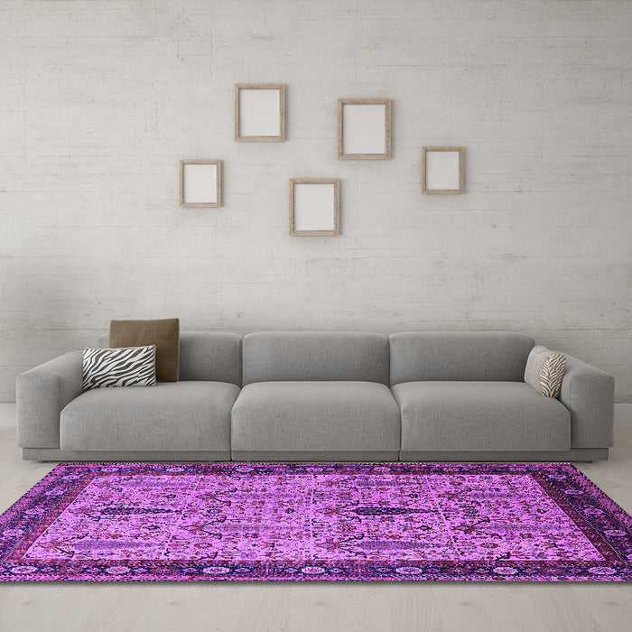 Machine Washable Oriental Purple Industrial Area Rugs in a Living Room, wshurb927pur