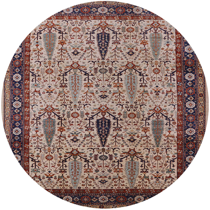 Round Mid-Century Modern Light French Beige Brown Oriental Rug, urb927