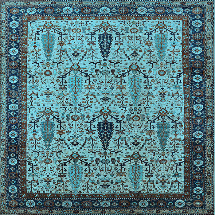 Square Machine Washable Oriental Light Blue Industrial Rug, wshurb927lblu