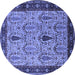 Round Machine Washable Oriental Blue Industrial Rug, wshurb927blu