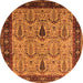 Round Machine Washable Oriental Orange Industrial Area Rugs, wshurb927org