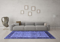 Machine Washable Oriental Blue Industrial Rug, wshurb927blu